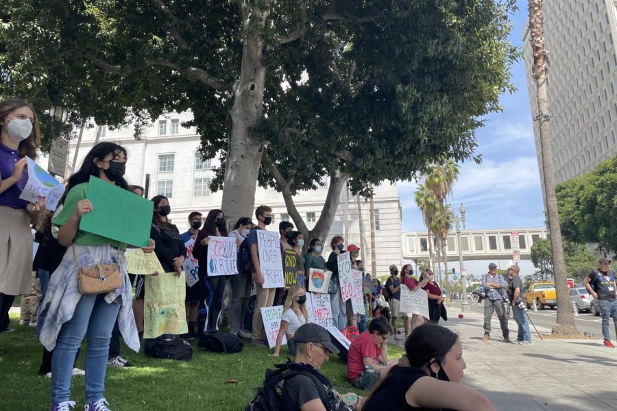 Members of the Archer community and Los Angeles residents protest at the Global Climate Strike in Downtown Los Angeles. 