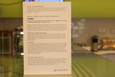 A poster stands in Archer's servery that lists the symbols used and precautions taken for people with food allergies. The Food Allergen Labeling and Consumer Protection Act (FALCPA) was enacted in August, 2004, and it addressed issues including the labeling of foods that contain certain food allergens.