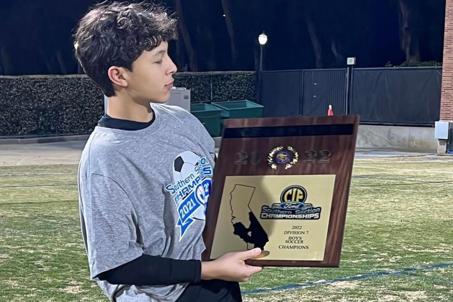 Thiagarjan poses with his Division 7 CIF championship plaque. I do not get as much sleep as I should so I am usually very, very tired during school. Thiagarajan said.  As an athlete, I have to have very good grades to play and when I do play [especially as goalie], my games have to be perfect.