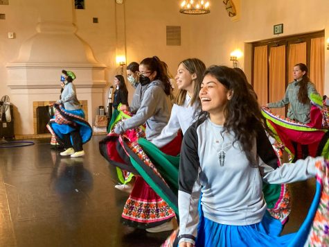 Seniors Andrea Ramirez, Destiny Morado and other students participate in a baile folkorico lesson led by senior Anny Rodriguez during an Hermanas Unidas meeting. This meeting was open to all of the Archer community and featured the history of this traditional Mexican dance. Affinity club leaders said they hope to see more student allies attending their open club meetings to support and learn.