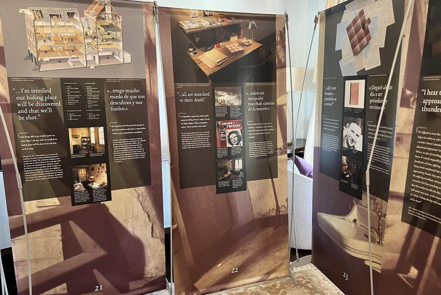 These panels depict the layout of the annex where Anne Frank and her family hid and the desk where Anne wrote her diary. Im a very visual person, so to be able to see the exact locations, in combination with someone talking about their own experience and giving tours, was probably my favorite part, Landers said.