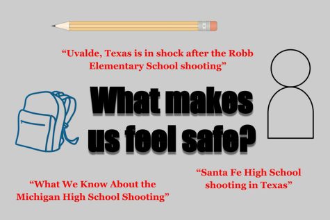 News headlines of three school shootings, including the mass shooting last week at Robb Elementary school. In a nation frequently grieving from school shootings, is time we, the students, answer the question, What makes us feel safe?