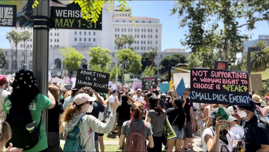 Thousands+gather+in+Downtown+Los+Angeles+May+14th+to+protest+the+preliminary+decision+to+overturn+Roe+V.+Wade%2C+a+set+precedent.+The+choice+by+the+Supreme+Court+is+evidence+of+dangerous+continued+attacks+on+the+most+vulnerable.