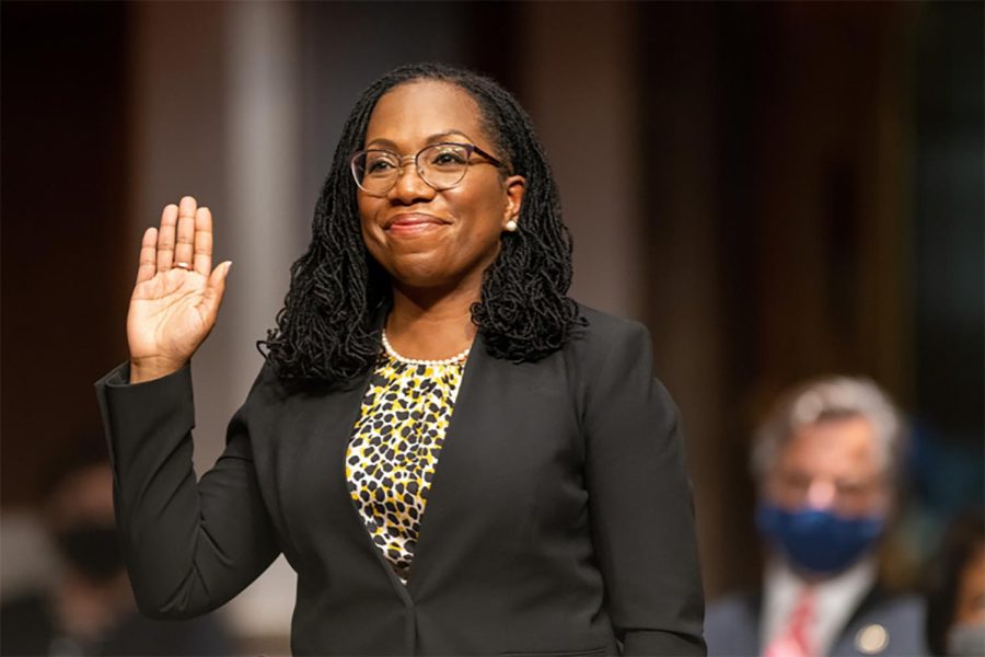 Next Supreme Court Justice Ketanji Brown Jackson is sworn in prior to testifying before the Senate Judiciary Committee April 28. On April 7, the Senate voted in favor of her confirmation.