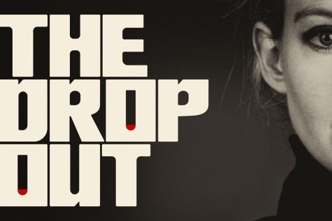 Promotional poster for ABC News podcast The Dropout, reported by Rebecca Jarvis and produced by Taylor Dunn and Victoria Thompson. The two season podcast follows former entrepreneur of the biotech industry Elizabeth Holmes path to being convicted of criminal charges.