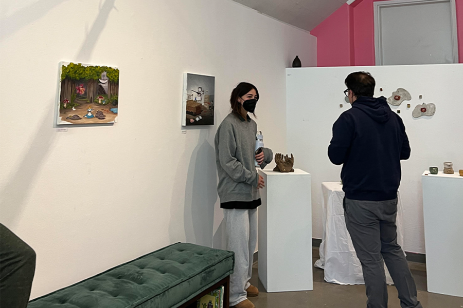 Lily Miro (22) shows observers her ceramic cups, bowls and sculptures that depict peoples mouths. The Eastern Star Gallery is filled with different forms of self expression and artwork from Miro, Ben-Meir and Soriano, that all come together to make énouement.