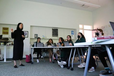 Head of School Elizabeth English teaches the origins of visual design elements in her seminar American History through Architecture. She said teaching has made her more connected to the class of 2023 and faculty.