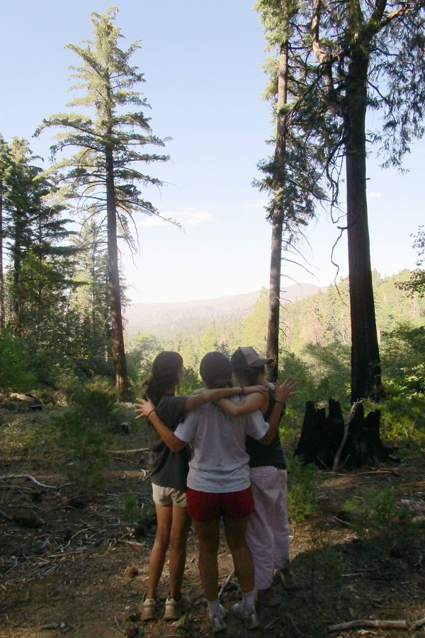 During their fall outing, Margaret Morris (23), Rose Chuck (23) and Azel Al-Kadiri (23) hugged as they looked out at the green mountains. 
