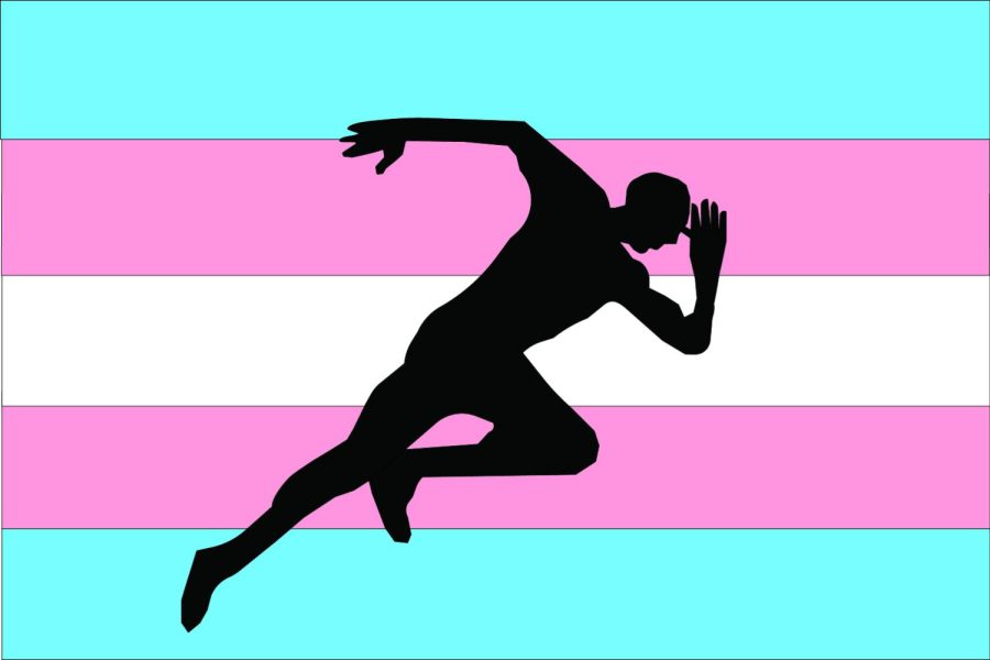 Depicted is the flag representing transgender pride with an athlete in the middle. There was no way to tell whether the athlete was male or female to show that no matter the gender, anyone can play sports. (Graphic illustration by Sydney Tilles)