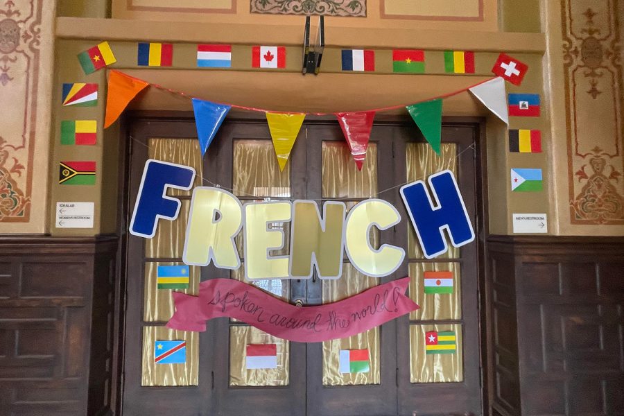 The Rose Room is covered with decorations for the French Around the World celebration. The celebration took place Friday, March 24, in the courtyard.