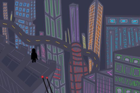 Depicted in this illustration is a futuristic, cyberpunk city. In media, aesthetics like this one often use Asian culture in harmful ways, something that is known as techno-orientalism.