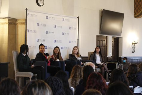 Paramount Global’s Executive Vice President of Entertainment Diversity and Inclusion Tiffany Smith Anoa’i, advocate for justice and equality Sofia Shield and Education Director at the Anti-Defamation League in Southern California Megan Nevels speak on the Anti-Bias Panel in the Zeller Student Center. The panelists gave suggestions for navigating difficult conversations surrounding bias Feb. 24.