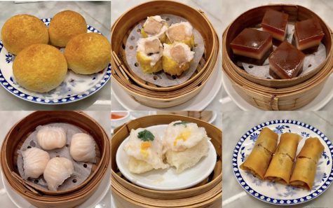 Dishes of dim sum from Maximum are presented in bamboo baskets. The dim sums are steamed, and they have a range of textures and tastes.