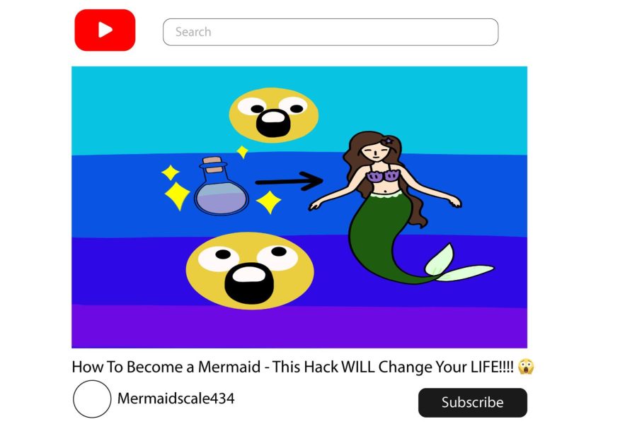 Pictured is an example of clickbait in the form of a YouTube title and thumbnail. Visually, clickbait can come in the form of excessive and over-the-top thumbnails and pictures in order to catch the attention of potential viewers. (Graphic Illustration by Melinda Wang)