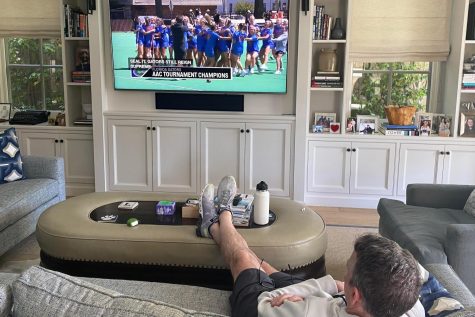 My dad sits down and watches a womens lacrosse game in our living room. Streaming women’s sports in homes is important to create a society that validates female athletes hard work.