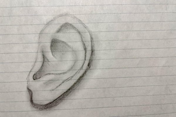 A sketched ear on lined paper represents the importance of compassionate listening in our every day lives. I believe listening is our society’s forgotten superpower, and we have underestimated how much it can help others feel supported and understood. 