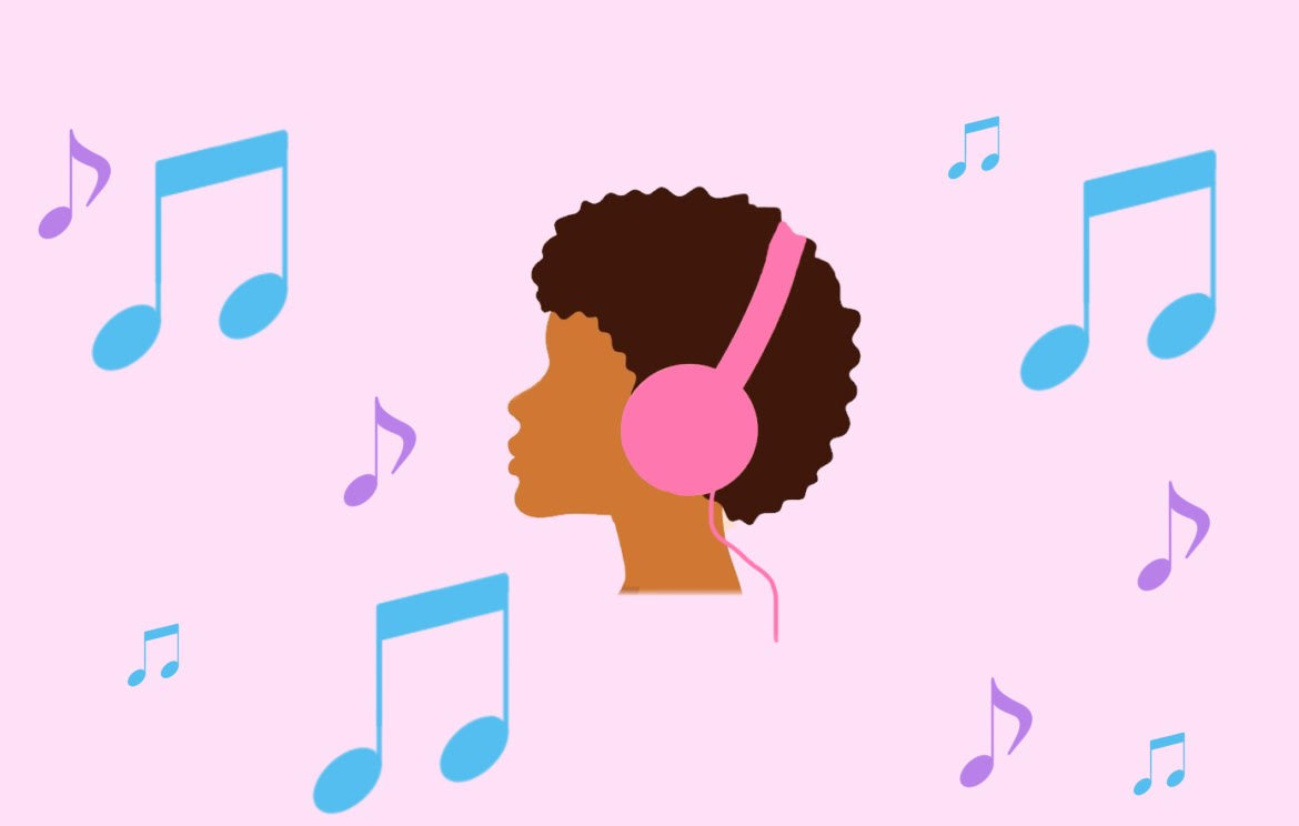 An illustration depicts a girl listening to music. Hip-Hop is an exciting and ever-changing genre that has a significant influence on modern music and culture, and listening to Hip-hop can expand ones point of view. (Graphic Illustration by Lola Thomas)