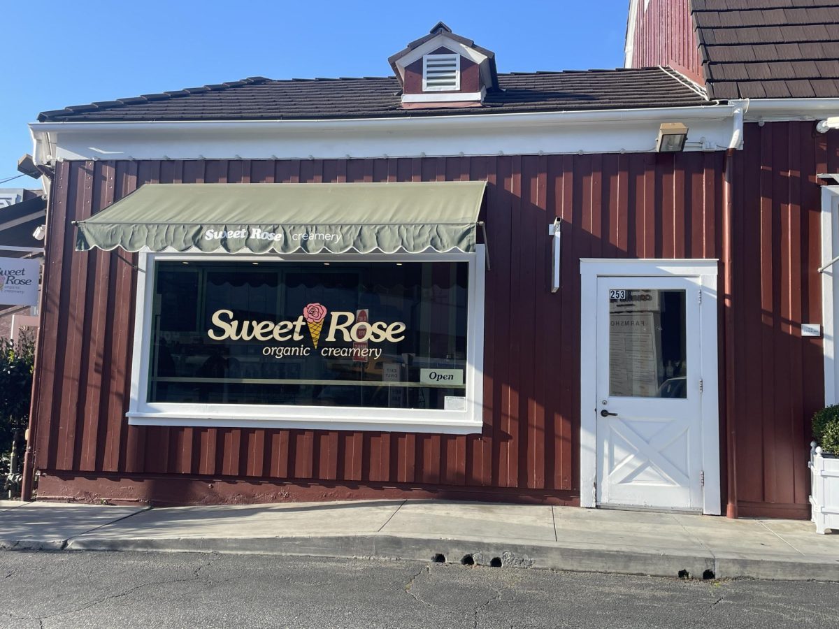 Sweet Rose Creamery is shown above with its vibrant logo on display. The parlor makes a vast array of delicious flavors. 