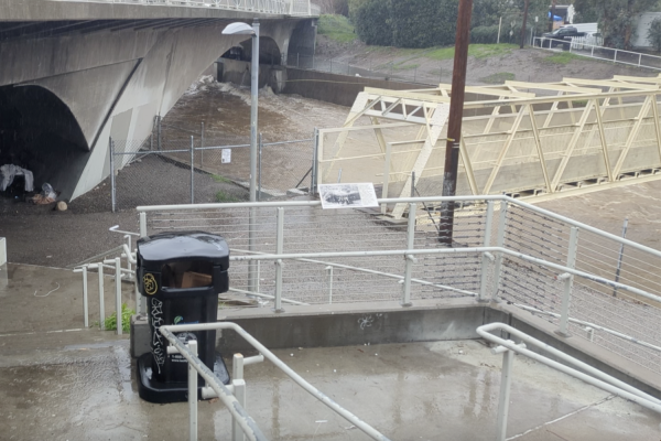 The L.A. river is rushing with rainwater. Hazardous conditions caused by excessive amounts of rainfall prompted campus closure and asynchronous lessons Monday, Feb. 4.