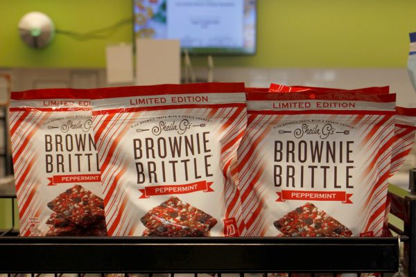 Packages of seasonal, peppermint-flavored brownie brittle remain on the servery’s shelves into the new year. According to 11th grade Dean of Culture, Community and Belonging Casey Huff, considering the negative environmental impact of festive treats and traditions was particularly imperative during the holiday season.