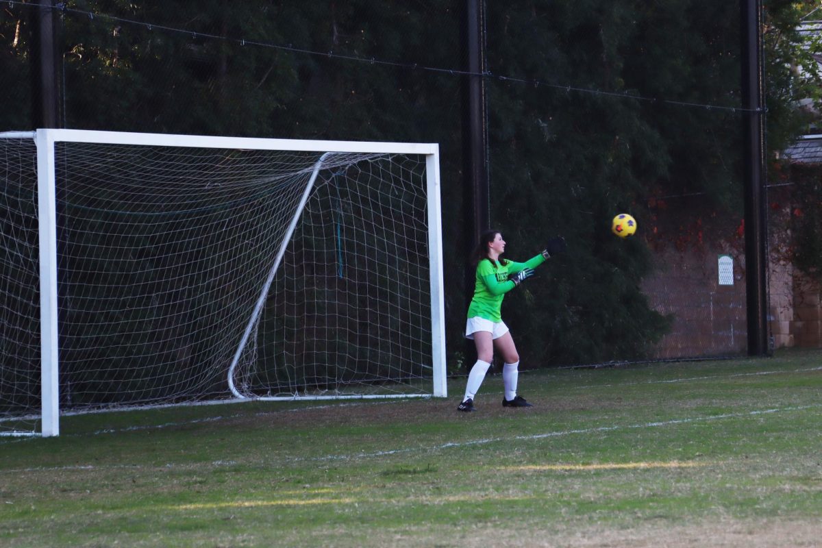 Riley Keston (’29) defends a goal during practice. She has been playing soccer since her early childhood and said she has become closer with her teammates this past season.