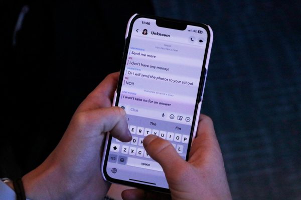 In a fictionalized, curated conversation that did not actually take place, a minor is messaging with a predator on Snapchat. Sextortion occurs when minors are coerced into send explicit images by predators. Predators have demanded money from their victim, in exchange for the images to be kept private. The threat of having the images shared can lead victims to experience suicidal ideation and mental health crises.