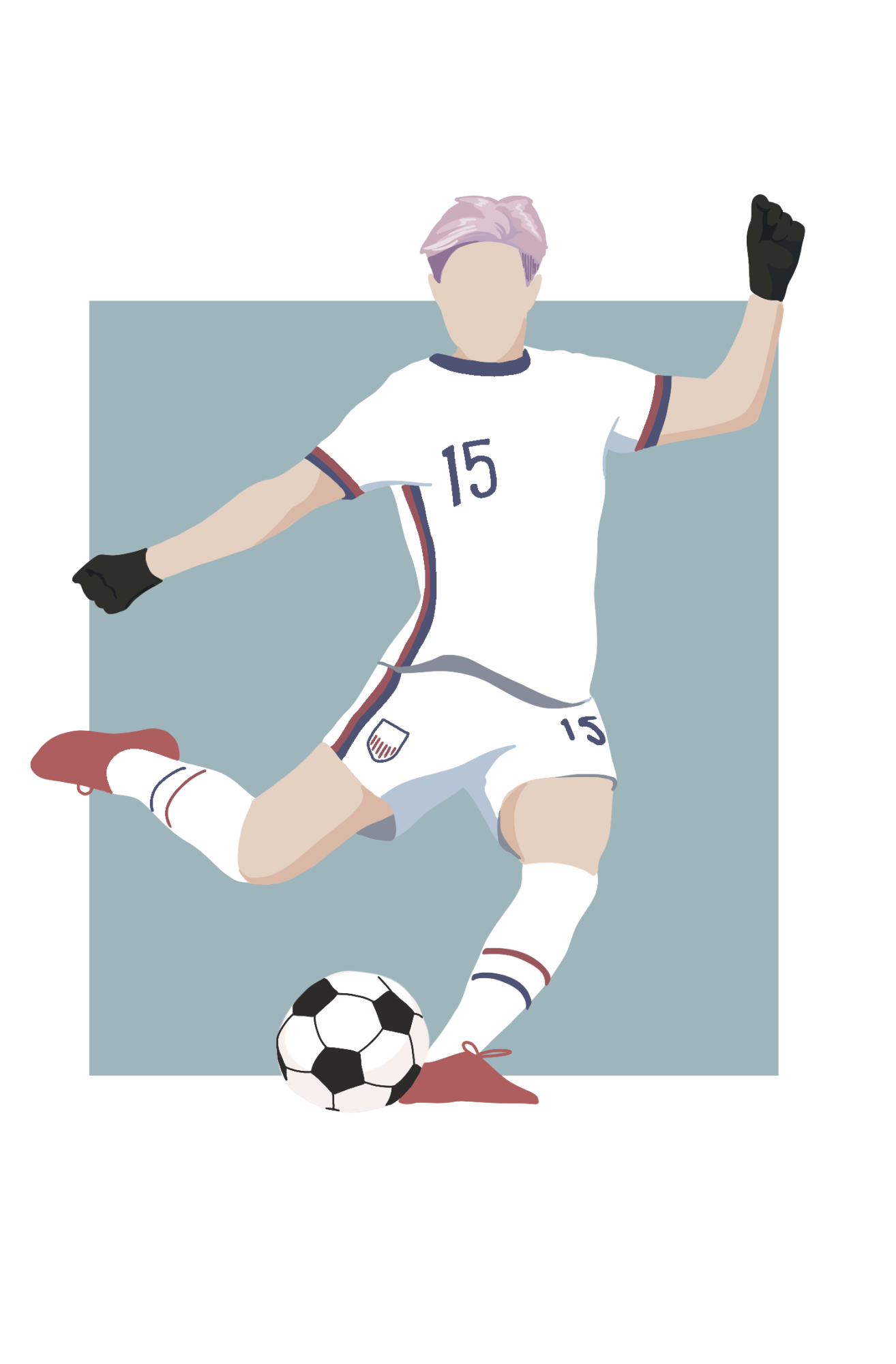 An image shows Megan Rapinoe playing at a soccer game as part of the United States womens national soccer team. Junior Anika Rodriguez said she admires Rapinoe for her courage to fight for equality. (Graphic Illustration by Bernice Wong)