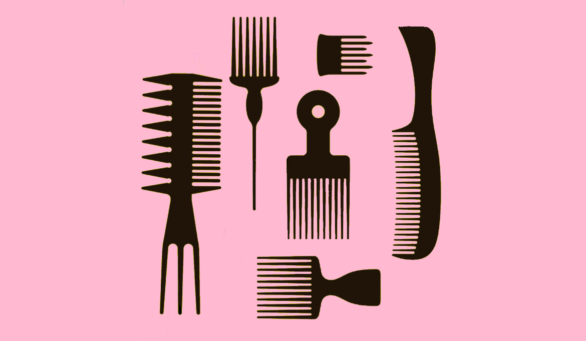 This graphic illustration depicts a hair pick and other hair tools. According to the Legal Defense Fund, 66% of Black girls in predominately white schools face hair discrimination. (Graphic Illustration by Lola Thomas)