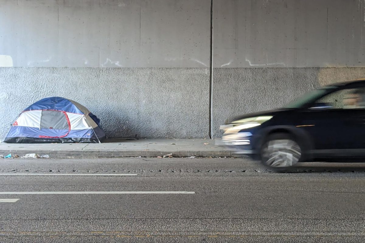 A+tent+sits+underneath+a+freeway+overpass+in+Studio+City.+Due+to+LA+Countys+continuous+failure+to+help+the+homeless%2C+makeshift+shelters%2C+such+as+tents%2C+can+be+found+all+over+the+city.