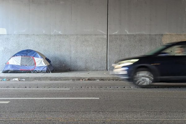 A tent sits underneath a freeway overpass in Studio City. Due to LA Countys continuous failure to help the homeless, makeshift shelters, such as tents, can be found all over the city.