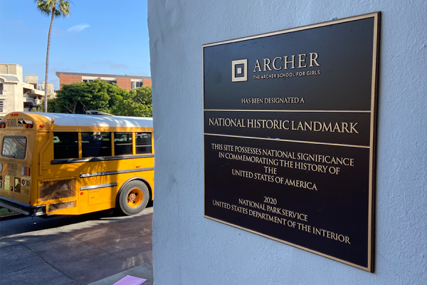 The National Landmark plaque hangs on the front veranda. The original historic building was built in 1932, while the academic center was completed in 2019. Accessibility at Archer differs depending on where a student is located on campus. 