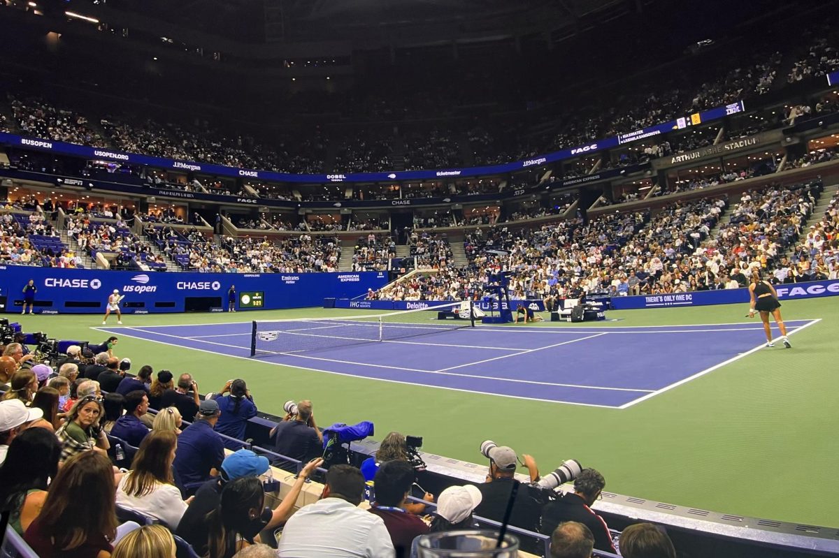 This was my view of the U.S. Open from my seats at the "Cosm." This venue offers showings of live events, including sports games and media art, and utilizes technology to create an impressive immersive experience. 