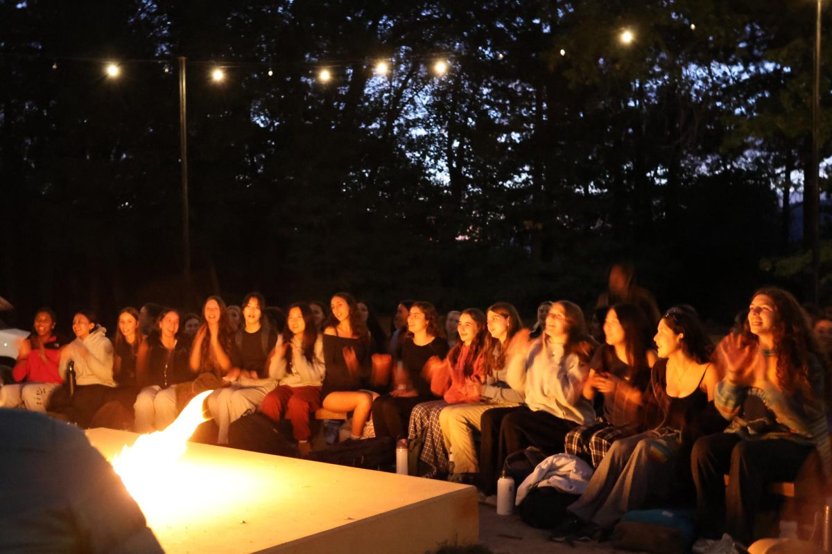 The Class of 2025 sits around a campfire on the last night of their senior trip in Big Bear. Students roasted s'mores and performed skits with their trail group, reflecting on their time spent together as a grade. 