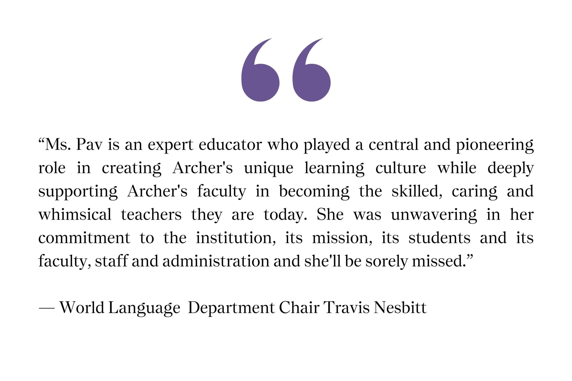 Associate Head for Teaching and Learning departs from Archer during 25th year, community reflects on legacy