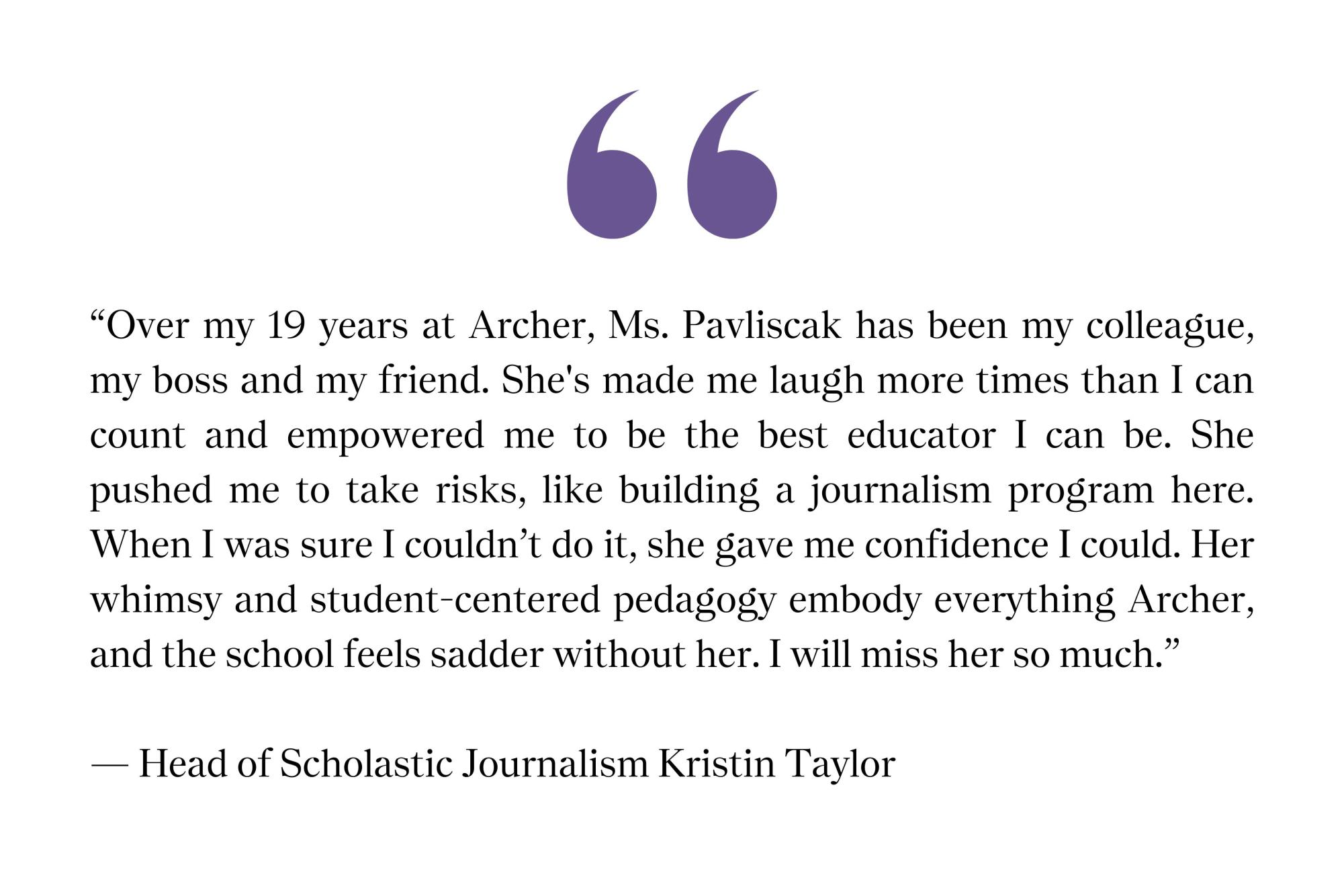 Associate Head for Teaching and Learning departs from Archer during 25th year, community reflects on legacy