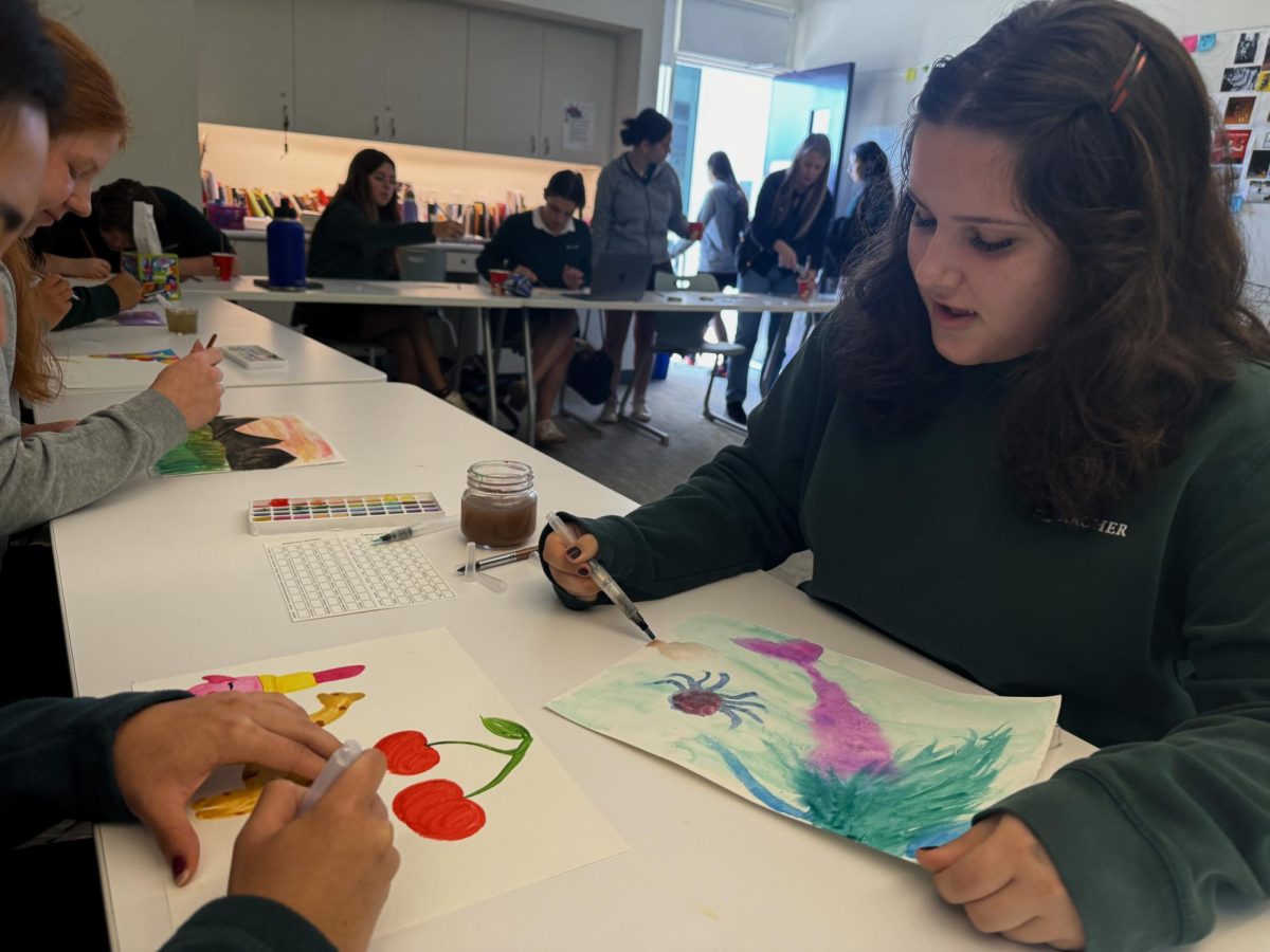 Senior Charlie Clayton paints a mermaid using watercolors. This activity was a part of the "challenge-by-choice" workshops offered to all seniors during M&M time Nov. 18. The workshops were intended to provide a space for the seniors to destress amidst the stressors of senior year.