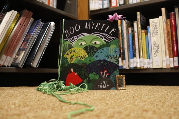 "Bog Myrtle," Sid Sharp's second book, sits in the library. The children's picture book has a cozy feel, which heightens its comedy when fairytale-like imagery is contrasted with more "modern" concepts.