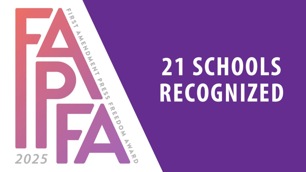 A promotional image from the Journalism Education Association shows that 21 schools were recognized for the First Amendment Press Freedom Award this year, including Archer. (Image courtesy of the Journalism Education Association.)