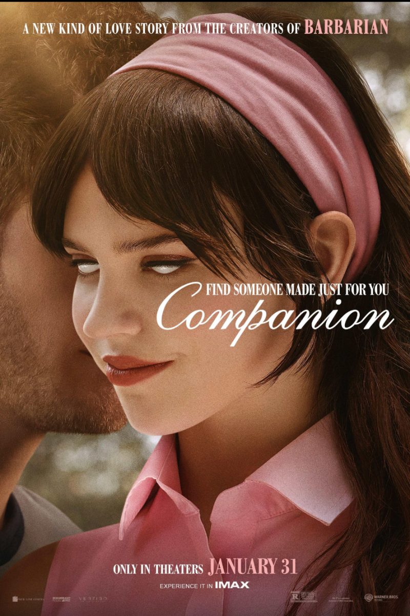 A promotional poster depicts Josh whispering into Iris' ear, her whitened eyes staring ahead as she smirks. The riveting movie follows Iris and her journey to independence. Promotional image courtesy of Warner Bros. Pictures.