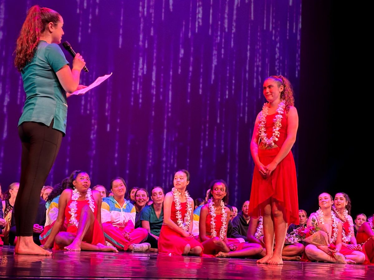 Senior Lily Grouf stands on stage, receiving her senior speech, on the last night of Night of Dance March 2. Grouf reflected on her journey as a dancer in Night of Dance since ninth grade, where she expressed how she has gained more confidence and courage.