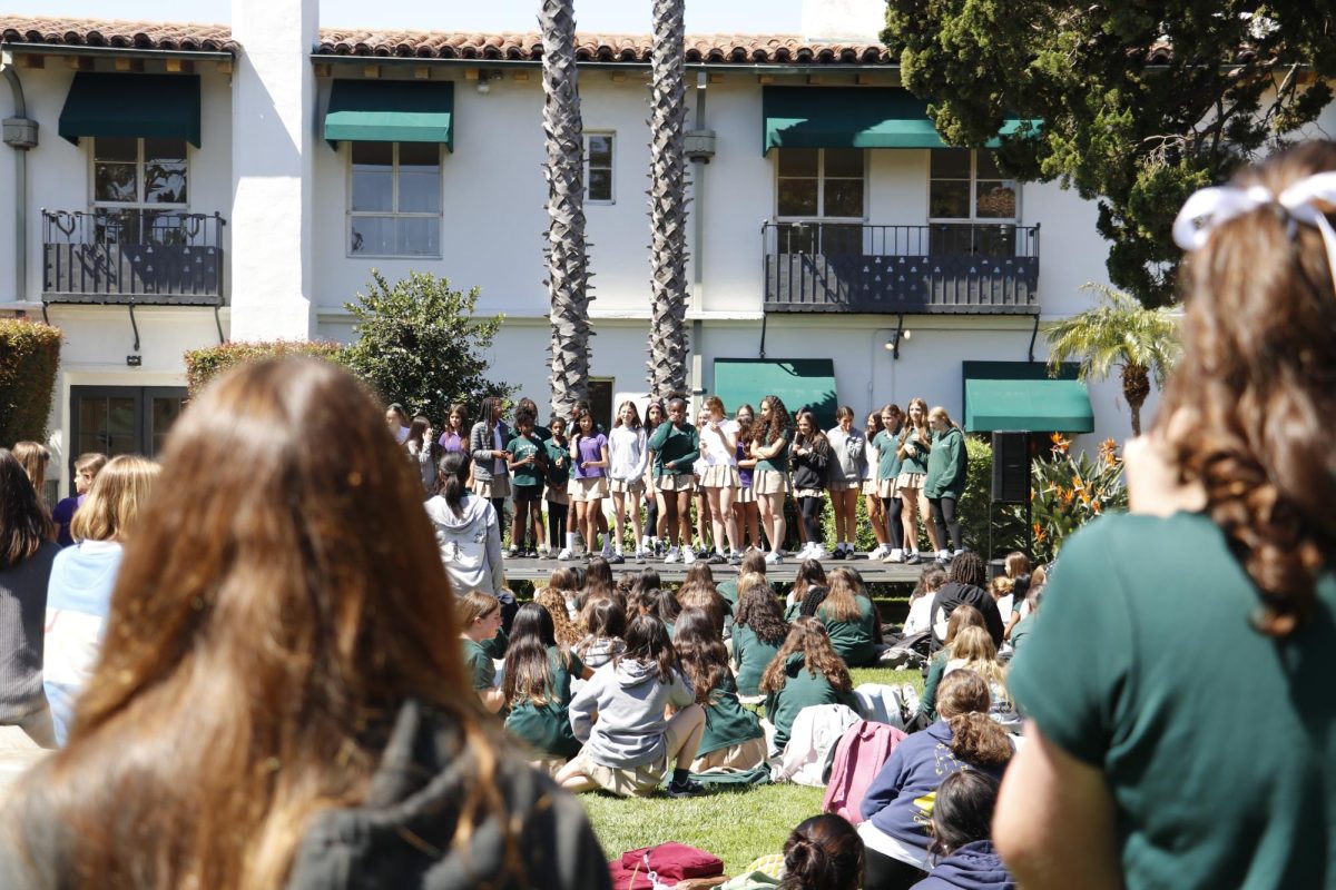 Middle schoolers watch their fellow athletes receive recognition from ALC. Nava Honarpour ('31) was a spectator and, after watching the middle school track team being honored, said she enjoys how she can contribute to supporting her peers. "The whole community is really nice, and I think that's really cool because it helps bring [all of us] closer together.