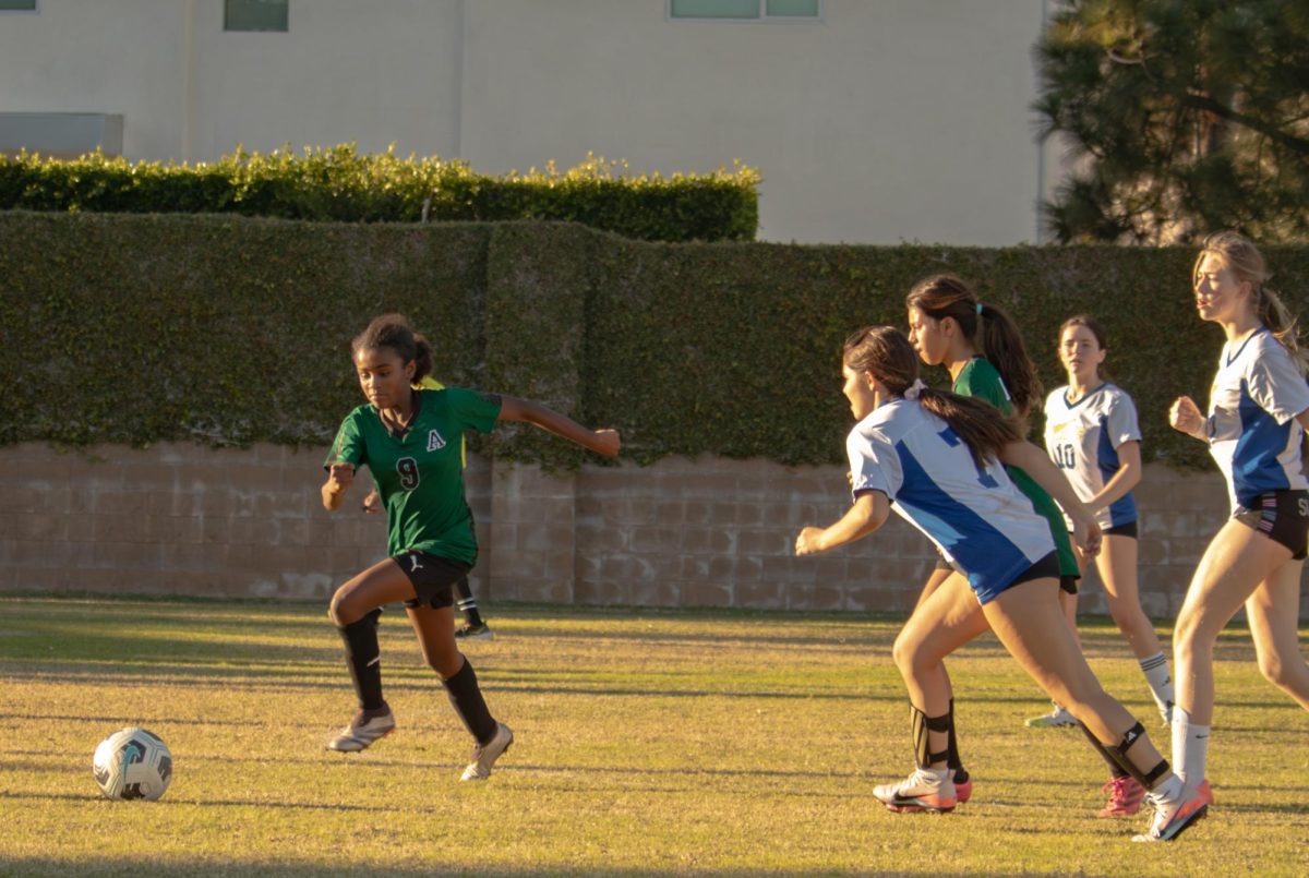 Bria McLain (’31) runs towards the ball during a game against Westside Neighborhood School. McLain is a part of Archer’s middle school Gold soccer team and played against WNS Jan 15, winning 7-0. “I felt really happy because it is the first win of the season,” McLain said. “I felt that we all worked together and it gave us more confidence for our upcoming games.” 
