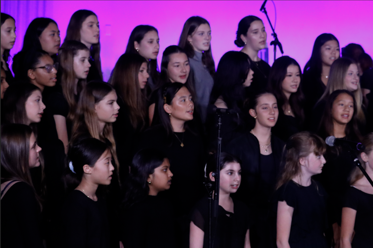 All of the musicians from the concert perform the finale. Member of upper school choir and a cappella Sarah Rosenson ('28) said choir has brought her together with people from other grades. "I have met friends in other grades," Rosenson said, "who I will hang out with sometimes during choir or even outside choir."