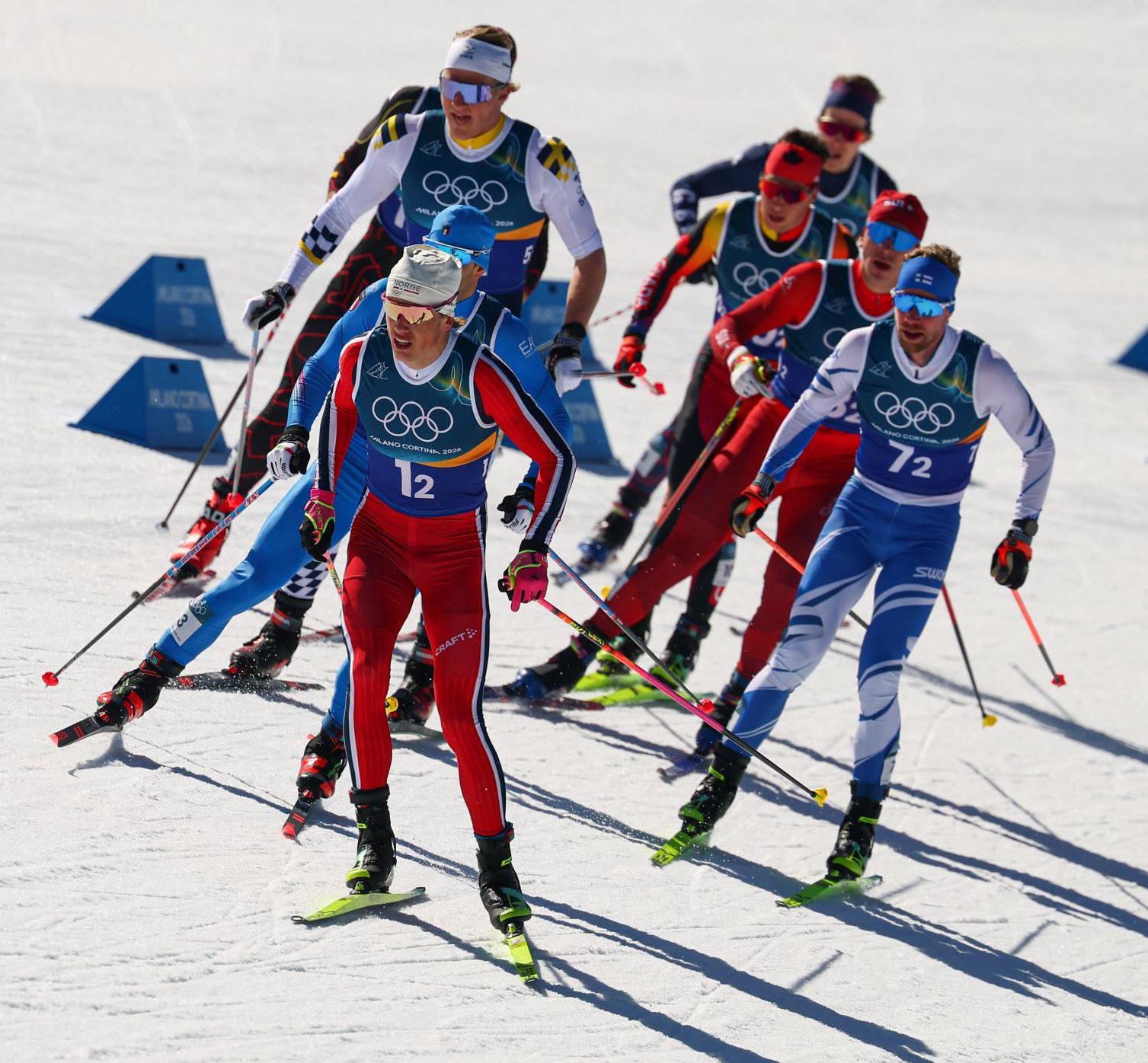 Milano Cortina 2026 Olympics - Cross-Country Skiing - Men's Team Sprint Free Final - Tesero Cross-Country Skiing Stadium, Lago, Italy - February 18, 2026. Johannes Hoesflot Klaebo of Norway in action during the Men's Team Sprint Free Final REUTERS/Kacper Pempel