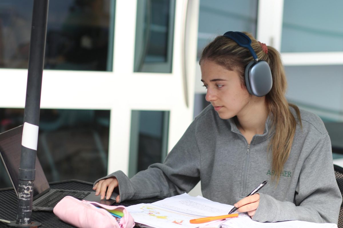 Georgia Lebotwiz ('28) studies for a history test while listening to classical music. According to Interlude, classical muisc helps with memorization and congitive thinking skils.
