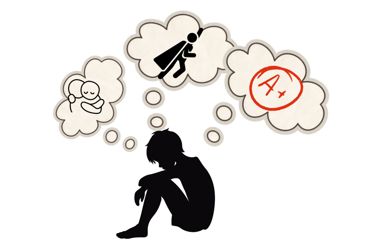 A graphic illustration depicts a child sitting alone with his daydreams. Maladaptive daydreaming is a mental diagnosis described as excessive daydreaming that impedes daily life, and human rights attorney and researcher Jayne Bigelsen described MD as miscategorized. "It's under more than under-researched. It's misunderstood and not recognized," Bigelsen said. "What happens if someone were to go to a doctor, a psychiatrist, or any doctor with it? They would probably be told that there's no such disorder." (Graphic Illustration by Charlotte Whittington)