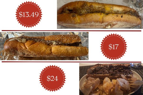 Pictured are three cheesesteaks accending in price, two from Philadelphia and one from Los Angeles. The $13.49 cheesesteak was from Jim's South Street and the $17 was from Woodrow's Sandwich. The bottom photo was from Matū in Beverly Hills for $24.