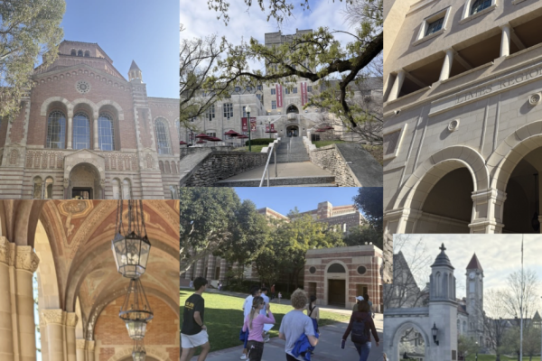 A photo collage showcases multiple photos taken at different college campuses. According to Encoura, 82% of high school sophomores and juniors report plans to visit college campuses before they apply.
(Photo by Elisabetta Silveri)