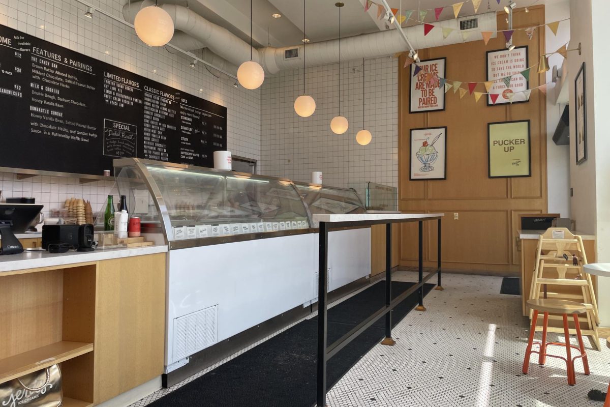Pictured is the interior of Jeni's Splendid Ice Creams' Highland Park location. The parlor features a wide variety of ice cream flavors, ranging from wildberry lavender to Texas sheet cake.