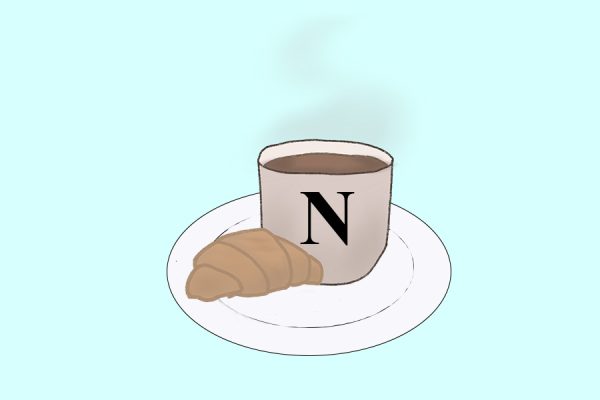 A croissant and steaming cup of hot coffee sit on a plate. A love of coffee has been passed down in my family for generations. I always get a warm feeling in my body whenever I smell the scent of fresh coffee in the mornings. (Graphic Illustration by Jet Vattanatham and Nina Sperling) 